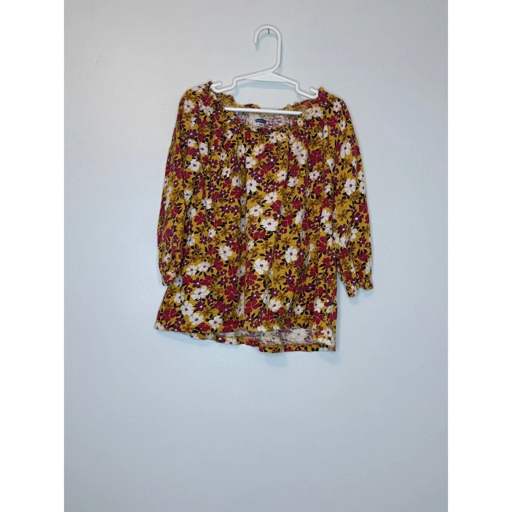 Old Navy Girl Floral Peasant Blouse Mustard Yellow Long Sleeve S‎ 6-7